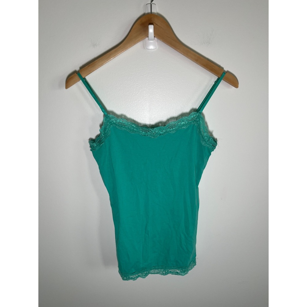 Y2K Womens Cami Top M Green Lace Trim